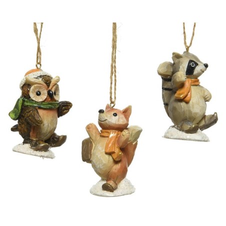 Decoris Kerst Ornament van polyresin Ø4,5x7,5cm- Verkrijbaar in wasbeer, uil OF eekhoorn