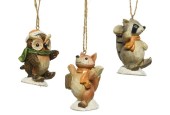 Decoris Kerst Ornament van polyresin Ø4,5x7,5cm- Verkrijbaar in wasbeer, uil OF eekhoorn