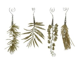 Decoris Décoration de Noël Feuille en plastique 4 motifs assortis champagne