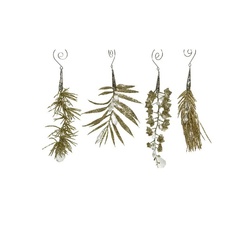 Decoris Kerst Ornament Blad kunststof 4 assorti dessins champagne