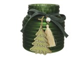 Decoris Photophore verre Ø11x11,5cm vert avec ruban