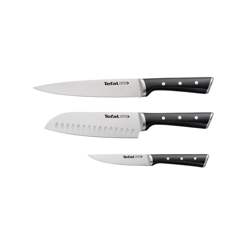 Tefal Ice Force Set de couteaux 3 pièces : Santoku 18 cm, couteau à découper 20 cm, couteau universel 11 cm