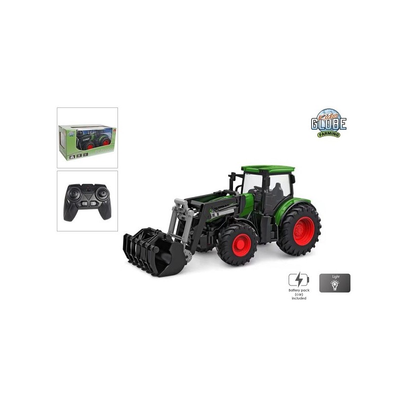 Kids Globe RC tractor 2.4GHZ met licht en frontlader 27cm groen