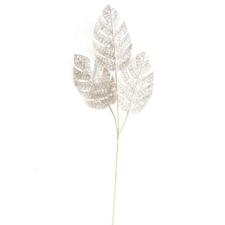 Branche de Monstera avec feuilles pailletées 78cm champagne