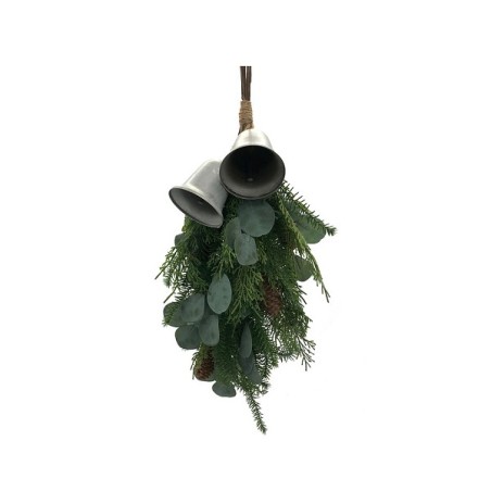 Suspension branche de sapin avec eucalyptus avec clochettes en métal 60cm