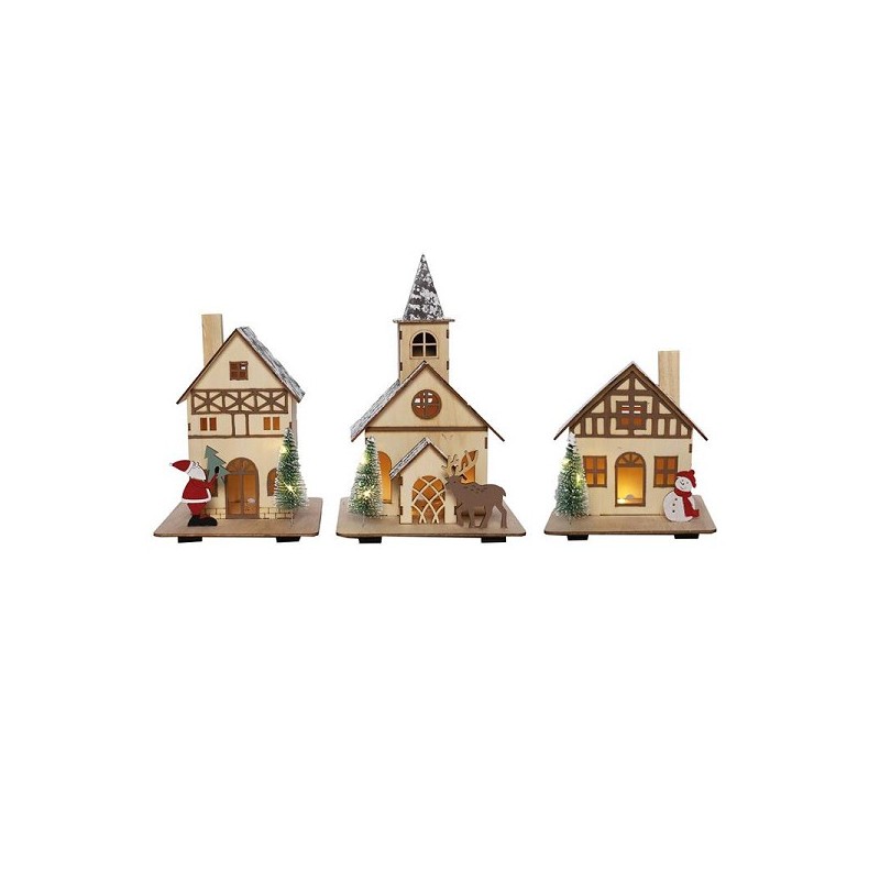 Houten kersthuisje of kerk LED 25cm