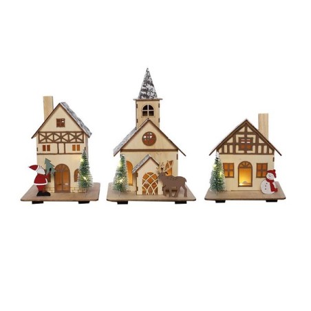Maison ou église de Noël en bois LED 25cm