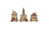 Maison ou église de Noël en bois LED 25cm