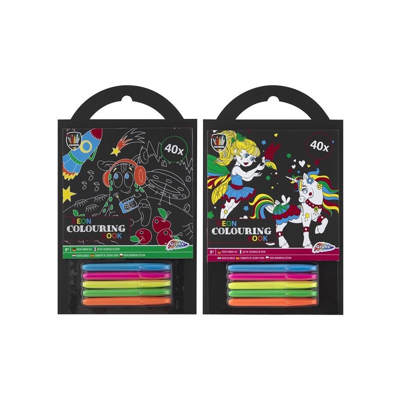 Livre de coloriage Grafix Neon 15x15cm 40 feuilles + 5 marqueurs