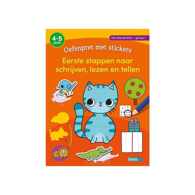 Deltas Oefenpret met stickers - Eerste stappen naar schrijven, lezen en tellen (4-5 j.)