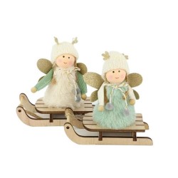 Fée Pompon sur traîneau 13x5,5xh13,5cm Vert/crème