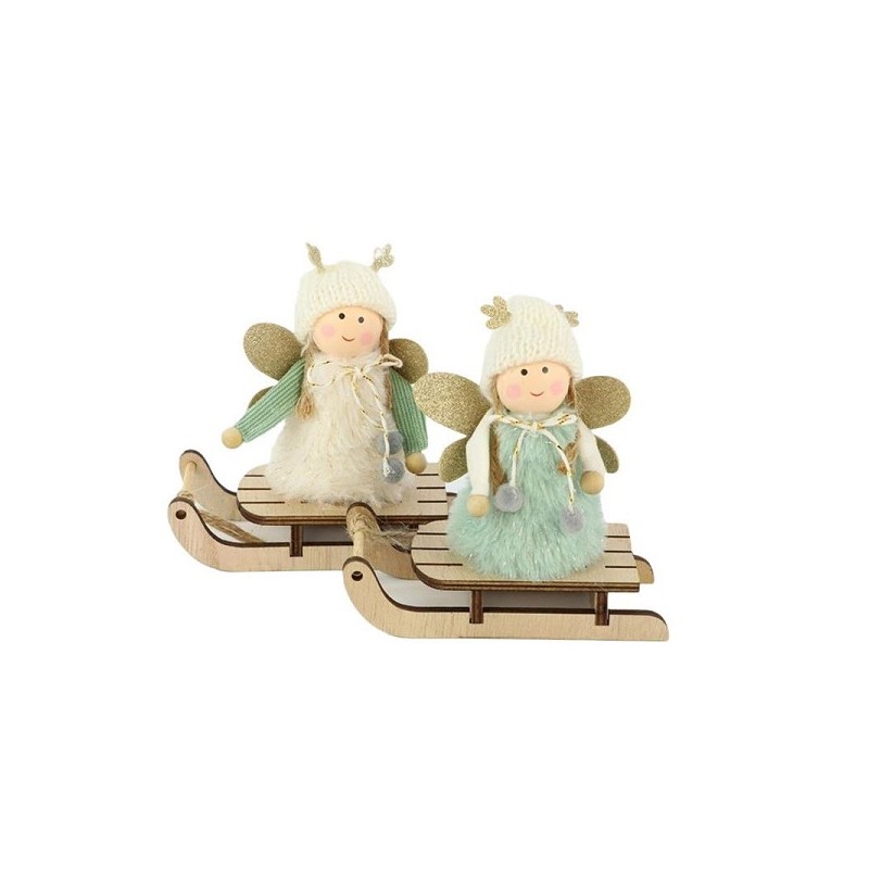 Fée Pompon sur traîneau 13x5,5xh13,5cm Vert/crème