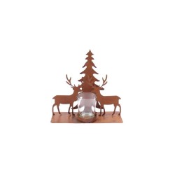 Photophore Forest Silva métal 20x7xh19cm Rouillé avec cerf et sapin