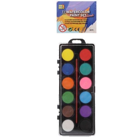 Aquarelle 12 couleurs en boîte PVC 22x9x1cm