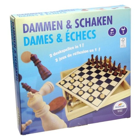 Dam- En Schaakspel In Houten Doos 30x30x5cm