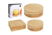 Excellent Houseware 4 delig Onderzetterset van bamboe, rond of vierkant
