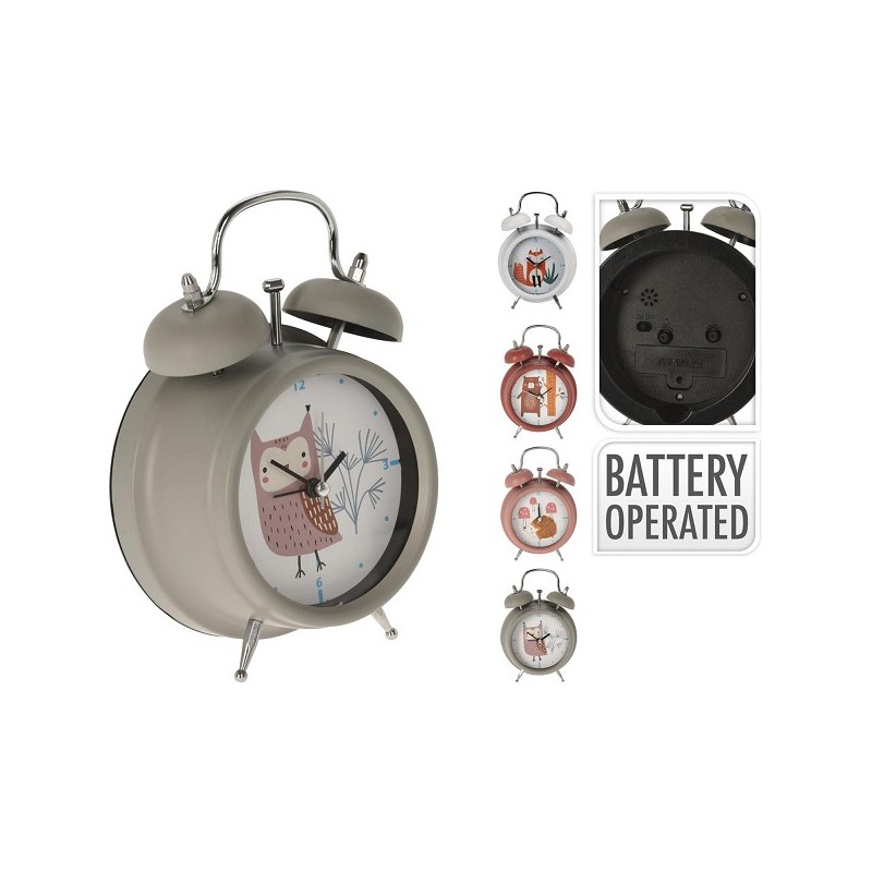 Réveil cloche avec imprimé animalier sur pile 12x5,7x17cm