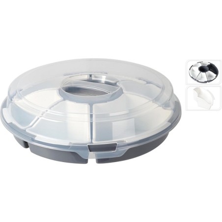 Plat de service avec compartiments et couvercle en plastique Ø33xh9cm gris