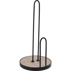 Porte-rouleau essuie-tout métal et bois Ø15xh30cm noir