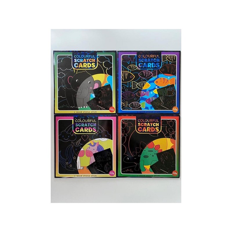 10 cartes à gratter colorées avec traceur