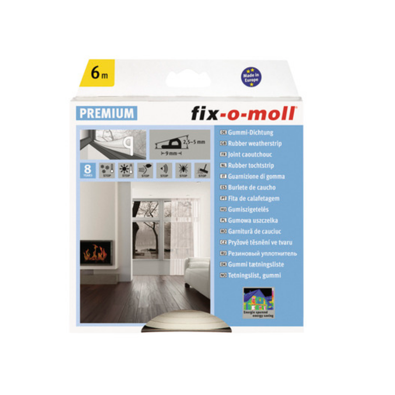 Fix-o-moll bande de tirage en caoutchouc profilé P autocollant 6m 9x5mm