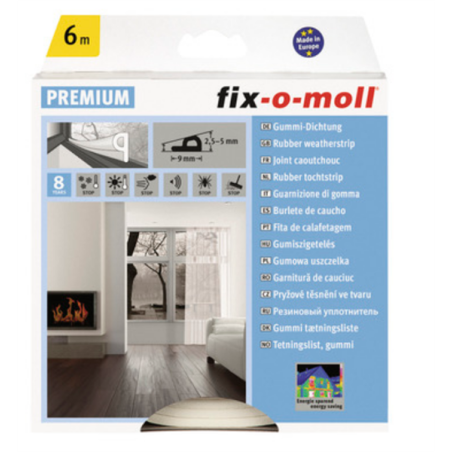Fix-o-moll rubber tochtstrip P-profiel zelfklevend 6m 9x5mm