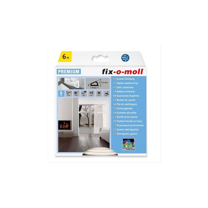 Fix-o-moll bande de tirage en caoutchouc profil D autocollant 6m 9x5,5mm