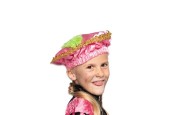Pietenbaret satijn met veer roze
