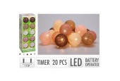 Guirlande décorative LED avec 20 boules de coton avec minuterie (sans pile 3x AA)