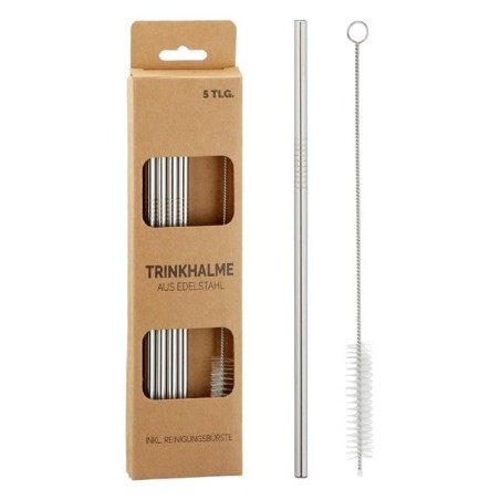 Pailles en acier inoxydable avec brosse de nettoyage, lot de 8 pièces dia5mm x20cm