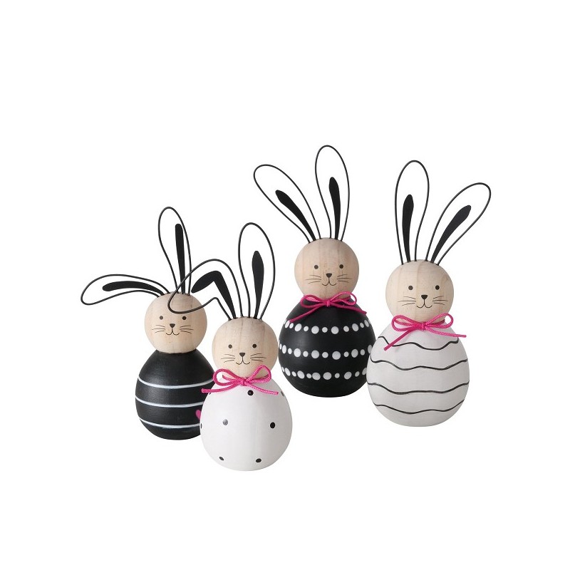 Boltze Home Statue bois Lièvre heureux noir/blanc 2 pièces- H13,5 et H15cm-