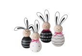 Boltze Home Beeld hout Happy haas zwart/wit 2 stuks- H13,5 en H15cm-