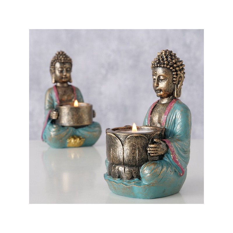 Figuur Buddha Theelichthouder H14cm