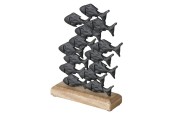 Boltze Home statue décorative poisson Kala aluminium noir H22cm sur socle en manguier