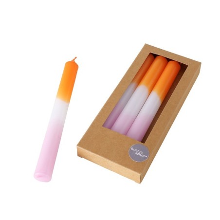 Boltze Home Bougies de dîner Splash- 4 pièces en boîte- H20cm dia 2.15cm -Dip Dye couleur rose/orange