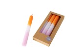 Boltze Home Bougies de dîner Splash- 4 pièces en boîte- H20cm dia 2.15cm -Dip Dye couleur rose/orange