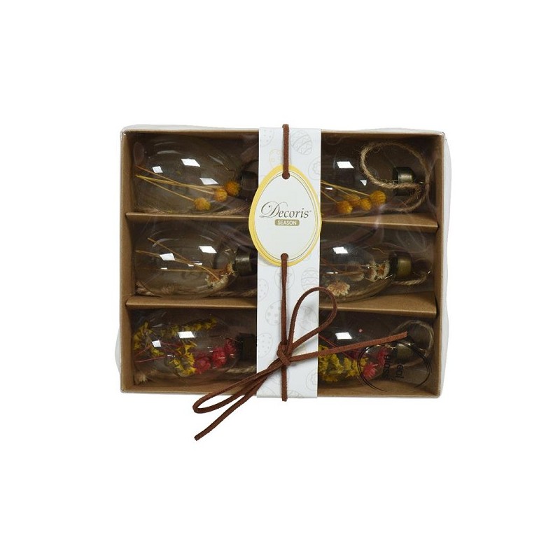 Decoris Decohanger Ei glas gevuld met bloemetjes verpakt per 6 stuksin doosje  L4-W4-H6cm
