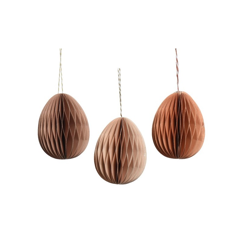 Decoris Hangdeco Ei van papier dia6-H7cm - verpakt per 2 stuks- verkrijgbaar in 2xbeige, 2x bruin of 2x terra
