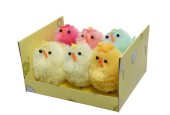 Decoris  Kip chenille gekleurd L3-W2.8-H4cm doosje a 6 stuks