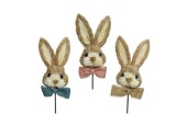 Decoris Herbe à lapin avec noeud en jute sur fiche L5-L11-H43cm disponible en bleu rose ou naturel