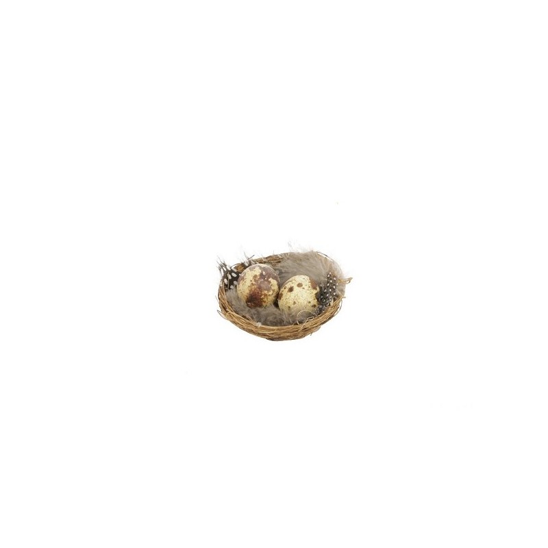 Deco Nest met kwartel eitjes en veren 6 stuks in verpakking Ø7cm