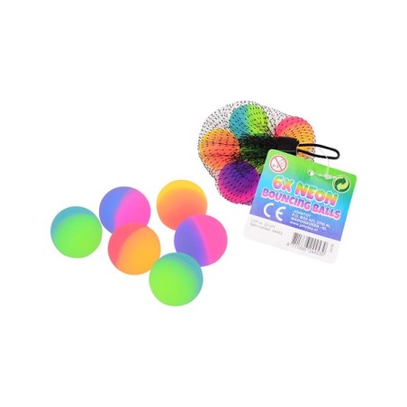John Toy 2-kleurige Neon Stuiterballen 6 Stuks In Net