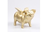 Stoobz Polystone beeld varken spaarpot met vleugels goud 14x25x15cm