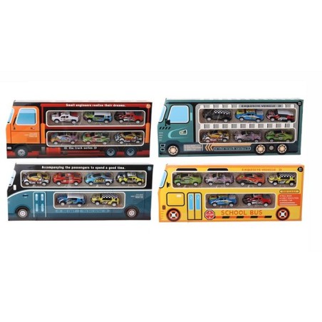 Voitures 6 pièces 7 cm à tirer dans un emballage bus/camion