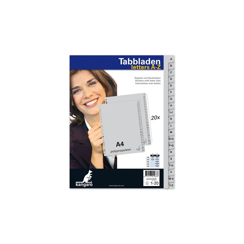 Kangaro Tabbladen A4 23 rings A-Z 20-delig kunststof extra breed