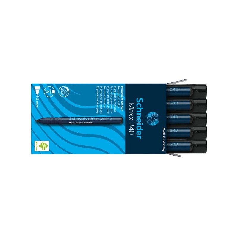 Marqueur Schneider Maxx 240 permanent pointe ronde noir. Boîte de 10 pièces