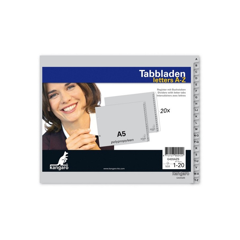 Kangaro File alphabet onglet AZ PP 120 microns 2 trous 20 pièces