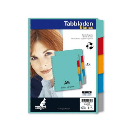 Kangaro Tab feuille A5 carton vierge 180 grammes assortiment 17 trous carton 5 parties