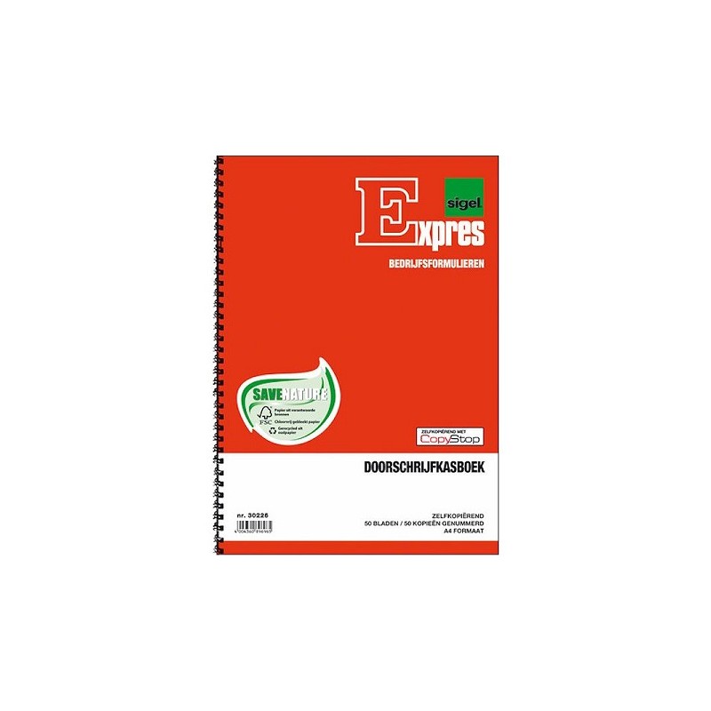 Doorschrijf kasboek A4 2x50bl + spiraal pak a 2 stuks