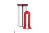 Brabantia Boîte de rangement Senseo acier mat anti-empreintes digitales couvercle rouge dia.8,5x17cm